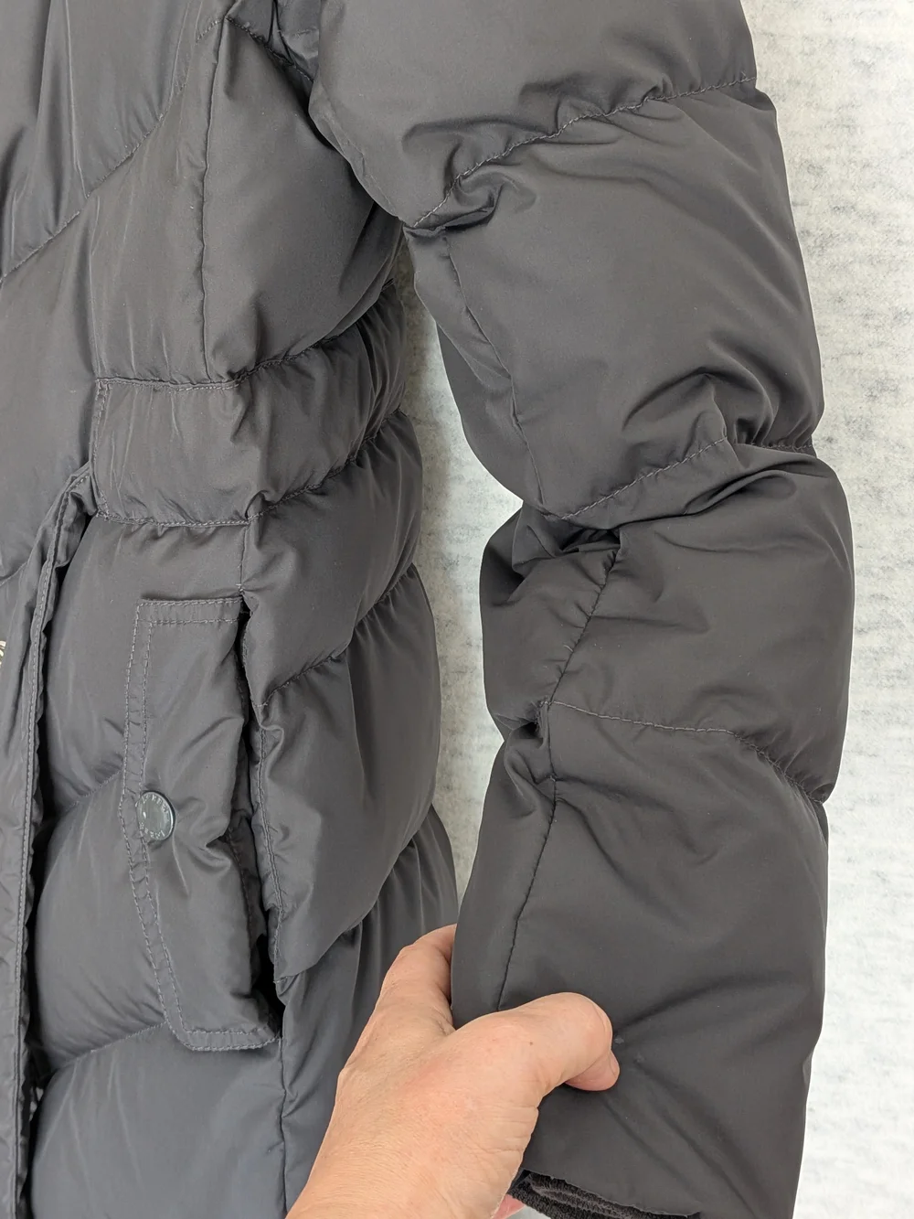 J.CREW Down Puffer Coat Belted Hooded Parka Jacket Black Size M Mid-Thigh Length